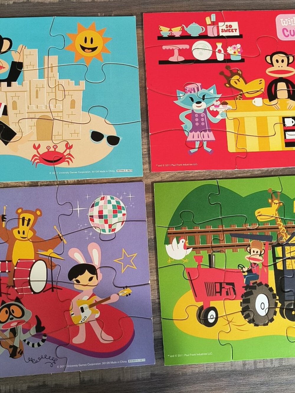 Paul Frank 4 in 1 Wooden Monkey Jigsaw Puzzle Set Complete in Wooden Box